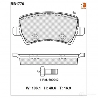 Дисковые тормозные колодки R BRAKE RB1776 Volvo S60 2 (134) Седан 2.0 Polestar AWD 367 л.с. 2015 – 2024 244 96 D1307-8422