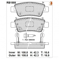 Дисковые тормозные колодки R BRAKE RB1888 246 35 Honda CR-V 4 (RM) Кроссовер 2.4 AWD 180 л.с. 2012 – 2025 24636