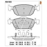 Дисковые тормозные колодки R BRAKE RB1893 24797 4389862 24 796