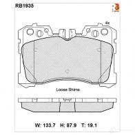 Дисковые тормозные колодки (противоскрипная пластина в компл.) R BRAKE D1282-8398 Lexus LS (XF40) 4 Седан 4.6 460 (USF40) 388 л.с. 2012 – 2024 RB1935 2424 5