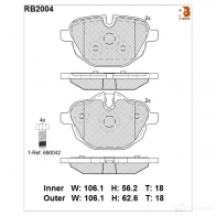 Дисковые тормозные колодки R BRAKE Bmw X3 (F25) 2 Кроссовер 3.0 xDrive 30 d 211 л.с. 2011 – 2017 RB2004 2 4561 24562