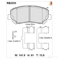 Дисковые тормозные колодки R BRAKE RB2055 D1623-8836 Mazda CX-5 (KE) 1 Кроссовер 2.5 AWD 188 л.с. 2013 – наст. время 255 64