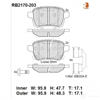 Дисковые тормозные колодки R BRAKE Opel Corsa (E) 5 Хэтчбек 1.0 (08. 68) 90 л.с. 2014 – 2024 RB2170-203 2222 0 22221