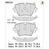 Дисковые тормозные колодки R BRAKE Bmw 2 Gran Tourer (F46) 1 Минивэн 2.0 218 d xDrive 136 л.с. 2015 – 2024 RB2216 22217 22 216