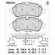 Дисковые тормозные колодки (противоскрипная пластина в компл.) R BRAKE Ford Transit 8 (V363) Автобус 2.2 TDCi RWD 155 л.с. 2013 – 2025 2935 6 RB2224 29357