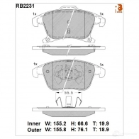 Дисковые тормозные колодки R BRAKE RB2231 222 69 22270 Ford Mondeo 5 (CNG, CD) Седан 2.0 EcoBoost 4x4 243 л.с. 2012 – 2016