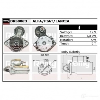 Стартер REMY Fiat Grande Punto (199) 1 Хэтчбек 1.3 D Multijet 69 л.с. 2008 – наст. время drs0063 SEDKOE DS1 173