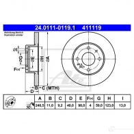 Тормозной диск ATE 57850 4111 19 40SW3I 24011101191 - Изображение 4
