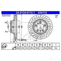 Тормозной диск ATE Porsche 911 (997) 4 Купе 3.8 Turbo 500 л.с. 2010 – 2012 5F1R ED0 24013401151