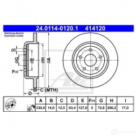 Тормозной диск ATE Jeep Grand Cherokee (WK, WK2) 4 Внедорожник 3.6 V6 4x4 281 л.с. 2010 – 2024 4141 20 24011401201 D3Y2O9