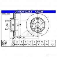 Тормозной диск ATE Bmw Z4 (E89) 2 Кабриолет 3.0 sDrive 35 is 340 л.с. 2010 – 2025 24012002281 FX0Q04 42 0228