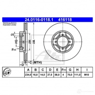 Тормозной диск ATE 4 16118 58067 24011601181 1NDKI