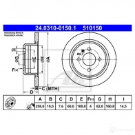 Тормозной диск ATE 59255 510 150 24031001501 UJZYES9 - Изображение 5