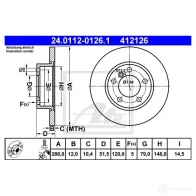 Тормозной диск ATE 24011201261 57912 4 12126 5X3G55 - Изображение 4