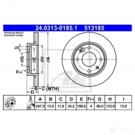 Тормозной диск ATE 24031301851 Peugeot 206 1 (2AC) Хэтчбек 1.4 i 75 л.с. 1998 – 2024 51318 5 ZSGVR3