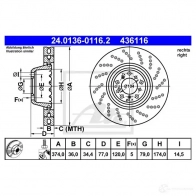 Тормозной диск ATE 24013601162 I3JWEGE Bmw 5 (E60) 5 Седан 5.0 M5 507 л.с. 2004 – 2010 43 6116