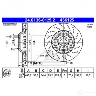 Тормозной диск ATE 24013601252 59057 436 125 NY6OOEY - Изображение 3