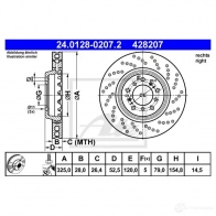 Тормозной диск ATE 24012802072 428 207 Bmw 3 (E46) 4 Купе 3.2 M3 343 л.с. 2000 – 2006 5IARUH