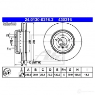 Тормозной диск ATE XEMND Bmw Z4 (E89) 2 Кабриолет 3.0 sDrive 35 is 340 л.с. 2010 – 2025 24013002162 4 30216