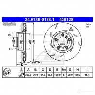 Тормозной диск ATE 24013601281 43 6128 Porsche Panamera (970) 1 Хэтчбек 3.0 S E Hybrid 380 л.с. 2011 – 2013 QPH9LC