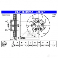 Тормозной диск ATE 24013601271 Porsche Panamera (970) 1 Хэтчбек 3.0 S E Hybrid 380 л.с. 2011 – 2013 436 127 C34OVNG