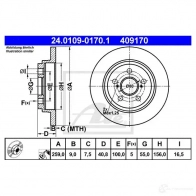 Тормозной диск ATE 24010901701 H1EW6 4 09170 Toyota Urban Cruiser (XP110) 1 Хэтчбек 1.3 3 (NSP110) 99 л.с. 2009 – 2016