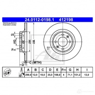 Тормозной диск ATE Y7WLLA4 24011201981 Peugeot 308 CC 1 (T7, 4B) 2008 – 2013 4121 98