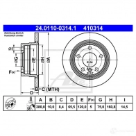 Тормозной диск ATE 410 314 LLUME 24011003141 57775 - Изображение 4
