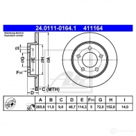 Тормозной диск ATE D1S0J 4111 64 24011101641 57880 - Изображение 5