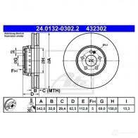 Тормозной диск ATE 24013203022 Mercedes GLC (X253) 1 Кроссовер 200 d 4-matic (253.916) 163 л.с. 2019 – 2024 8OT0B2 O