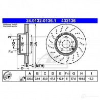 Тормозной диск ATE VQF5H Mercedes E-Class (S211) 3 Универсал 5.5 E 500 T 4 matic (2190) 388 л.с. 2006 – 2009 43 2136 24013201361