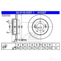 Тормозной диск ATE 410 357 Hyundai ix20 (JC) 1 2010 – 2019 24011003571 49TSWE8