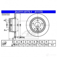 Тормозной диск ATE 57891 24011101751 411 175 POR7AV - Изображение 5