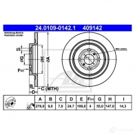 Тормозной диск ATE 57605 409 142 24010901421 WTU82V - Изображение 4