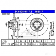 Тормозной диск ATE Renault Clio (BB, CB) 2 Хэтчбек 1.5 dCi (B/CB03) 80 л.с. 2001 – 2003 4 08117 MO2ZKQ 24010801172