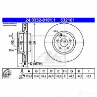 Тормозной диск ATE 24033201011 DC97G26 Mercedes E-Class (W212) 4 Седан 3.0 E 350 BlueTEC 252 л.с. 2012 – 2024 5 32101
