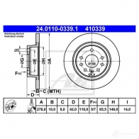 Тормозной диск ATE 41 0339 NMKJI 24011003391 Opel Astra (H) 3 Хэтчбек 2.0 Turbo (L48) 240 л.с. 2005 – 2010