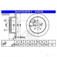 Тормозной диск ATE 410 316 OECV0D Lexus RX (XU30) 2 Внедорожник 3.3 400h AWD (MHU38) 272 л.с. 2005 – 2008 24011003161