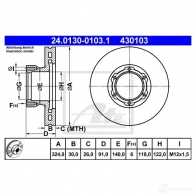 Тормозной диск ATE 24013001031 430 103 DLFLKB0 Mercedes Vario (810) 1 Автобус 4.3 O 816 D (6773. 6774) 156 л.с. 2006 – 2024