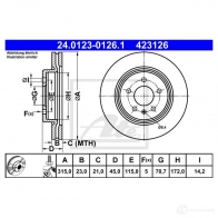 Тормозной диск ATE 24012301261 Opel Insignia (B) 2 Хэтчбек 2.0 4x4 (68) 260 л.с. 2017 – 2024 V A7KZ