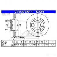 Тормозной диск ATE 4 22291 E4WOXRR 24012202911 58426 - Изображение 3