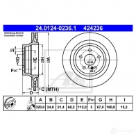 Тормозной диск ATE Mercedes E-Class (W212) 4 Седан 5.5 E 500 4 matic (2190) 388 л.с. 2009 – 2024 42 4236 24012402361 FXXH2A2