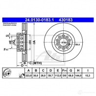 Тормозной диск ATE 4301 83 L4U4C 24013001831 Audi A8 (D2) 1 Седан 2.5 Tdi 180 л.с. 2000 – 2002