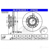 Тормозной диск ATE 24011602351 Ford Transit 8 (V363) Грузовик 2.2 TDCi RWD 125 л.с. 2013 – 2024 TD KA2GT