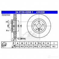 Тормозной диск ATE 24013002081 4 30208 Saab 9-5 (YS3G) 2 2010 – 2012 TWJ6B