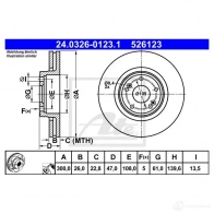 Тормозной диск ATE ADMDGRH Renault Laguna (BG) 2 Хэтчбек 1.6 16V (BG1G. BG1H) 112 л.с. 2005 – 2007 52 6123 24032601231