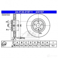 Тормозной диск ATE Audi TT (8J3) 2 Купе 2.0 Tfsi Quattro 200 л.с. 2008 – 2010 4301 87 BW0SC1 24013001871