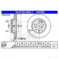 Тормозной диск ATE 58394 EBB7H3F 42 2252 24012202521 - Изображение 4