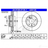 Тормозной диск ATE 24012601351 426 135 RH5C538 Kia Carnival