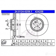 Тормозной диск ATE 58568 424 259 24012402591 6G9X763 - Изображение 2